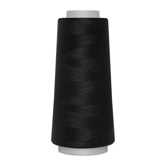 Spool of black thread on a white background