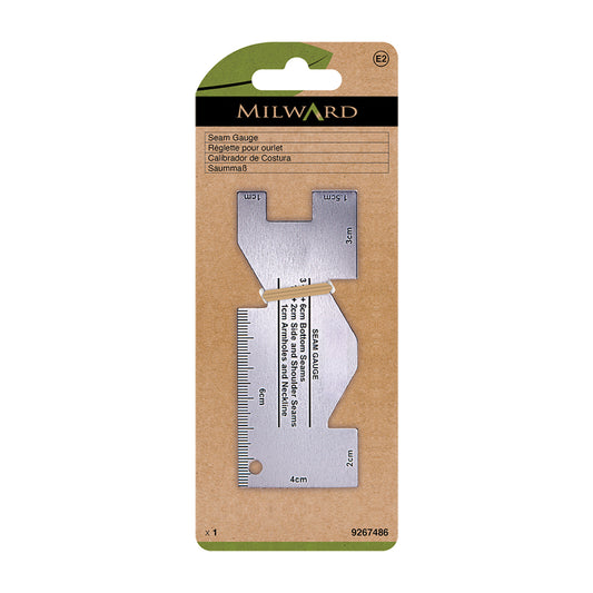Milward seam gauge on a brown packaging with brand name visible