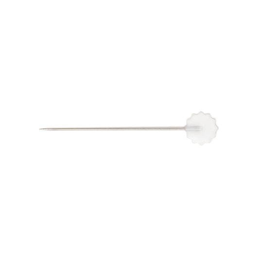 White decorative item with a long thin stem on a white background