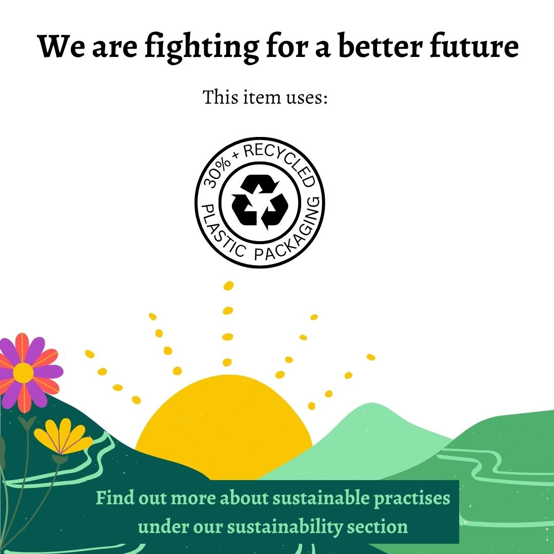 Sustainable packaging label with a scenic design and recycling information.