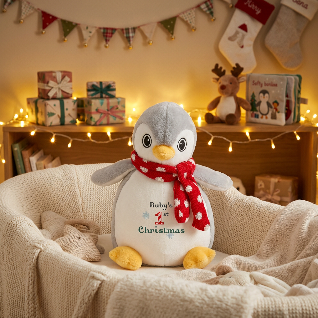 Penguin toy with my 1st christmas embroidery 
