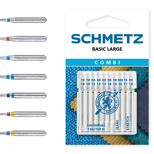 Schmetz Combi Basic Large Assorted Machine Needles: Universal, Denim And Stretch