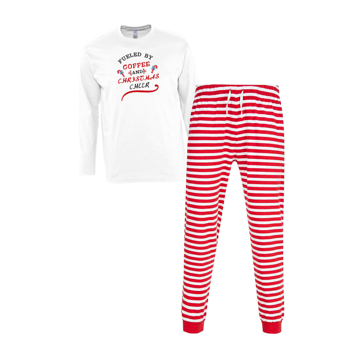 Christmas pajamas with striped trousers and embroidered top
