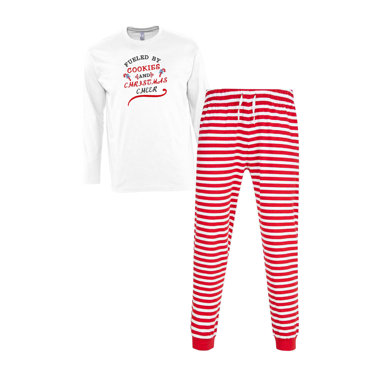 Christmas pajamas with striped trousers and embroidered top