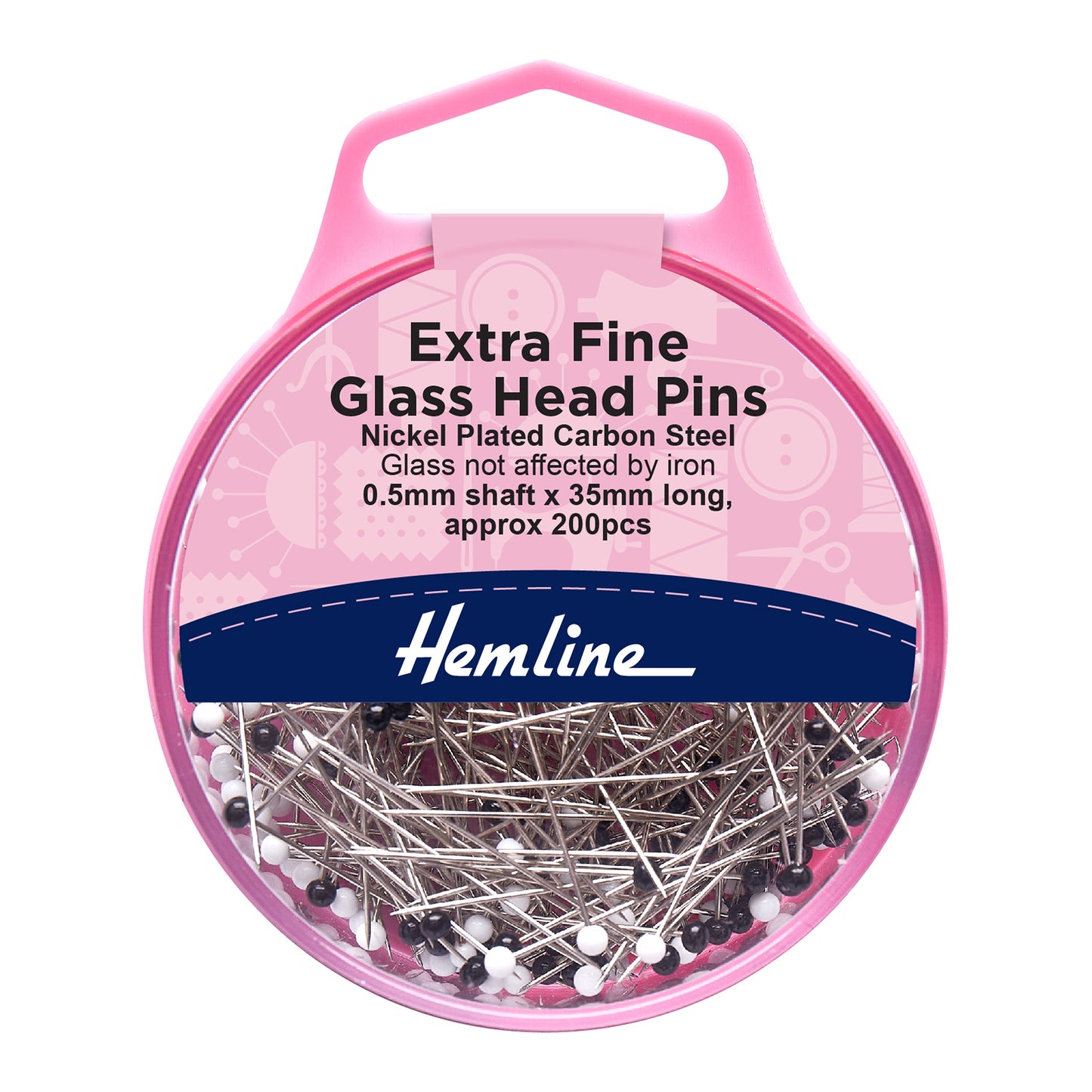 Hemline Glass Head Extra Fine Pins: 200 Pieces