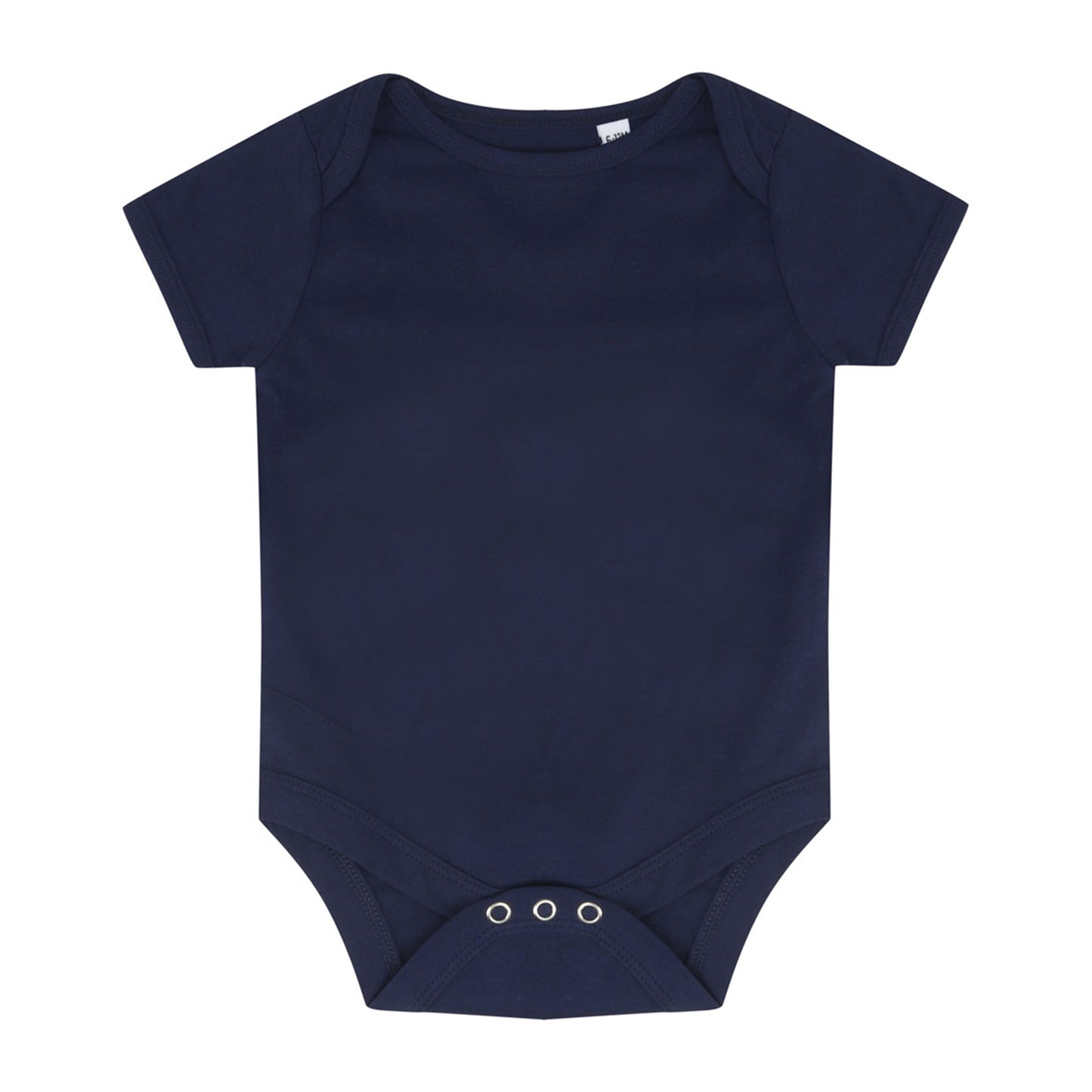Navy blue baby onesie on a white background