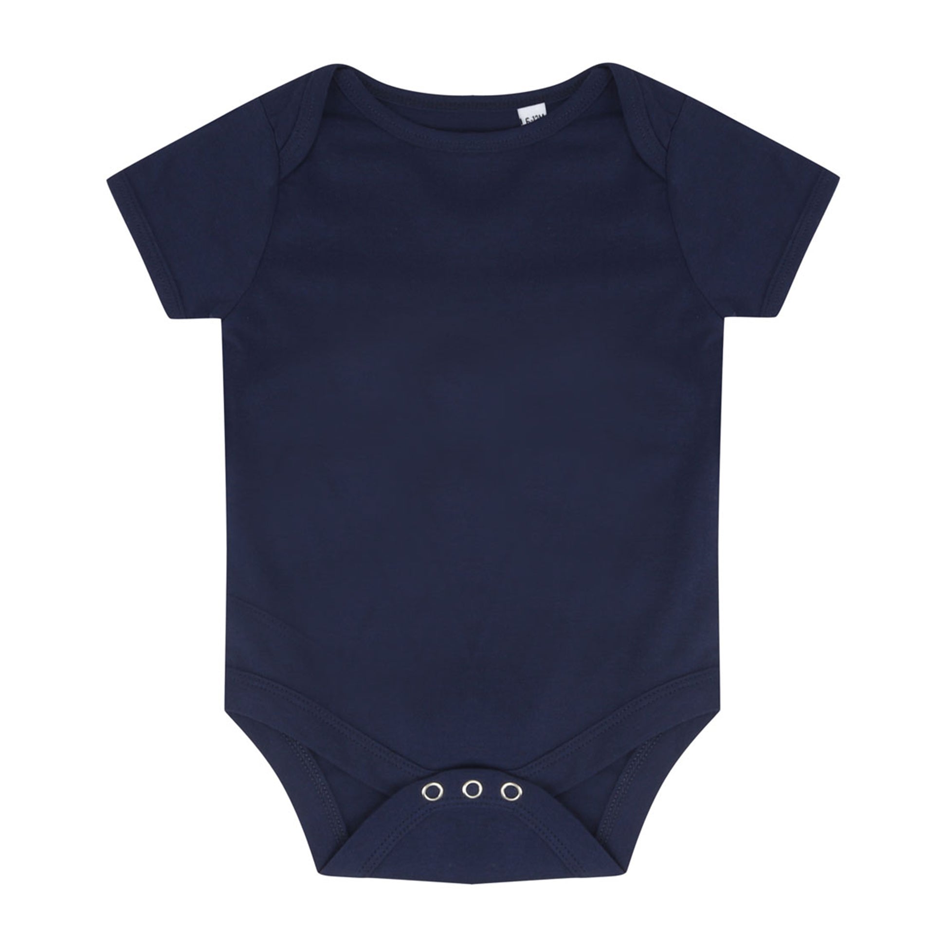 Navy blue baby onesie on a white background
