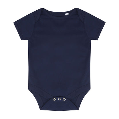 Navy blue baby onesie on a white background