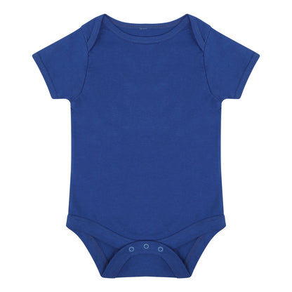 Blue baby onesie on a white background