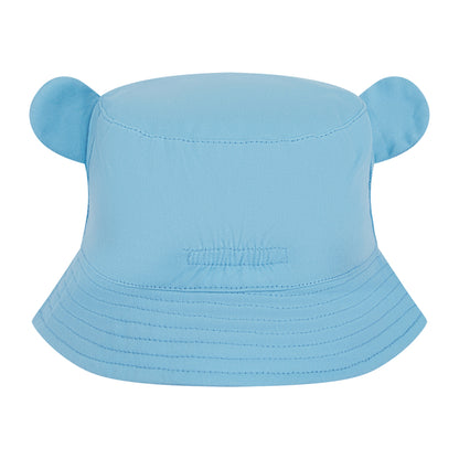 Light blue bucket hat with bear ears on a white background