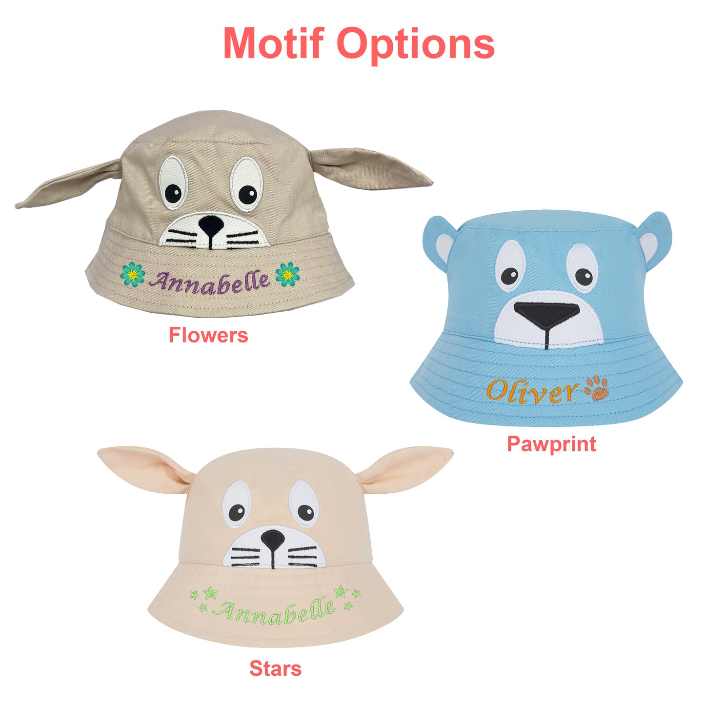 Personalised Baby and Toddler Animal Bucket Hat