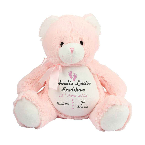 pink birth announcement bear