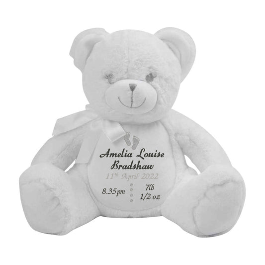 white birth announcement bear