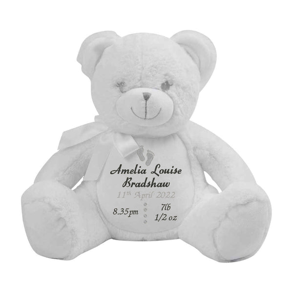 white birth announcement bear